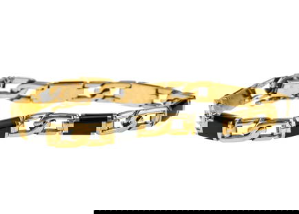 10k & Onyx Link Bracelet: 10k yellow gold bracelet with chain link and onyx. 8" long. 22 grams t.w.