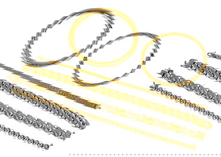 14k Italian Yellow Gold: 14k yellow gold Italian jewelry including 2 heavy link bracelets, 2 round bangles, 2 smaller bracelets. Approx. 65.4 grams t.w.