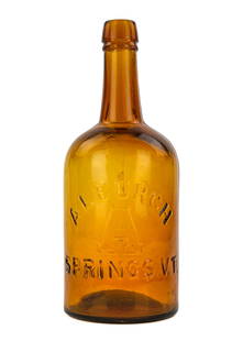 Alburgh Springs Mineral Water Bottle: Alburgh Springs Saratoga type mineral water bottle, light amber quart, interior burst bubble, ht 9 3/4"