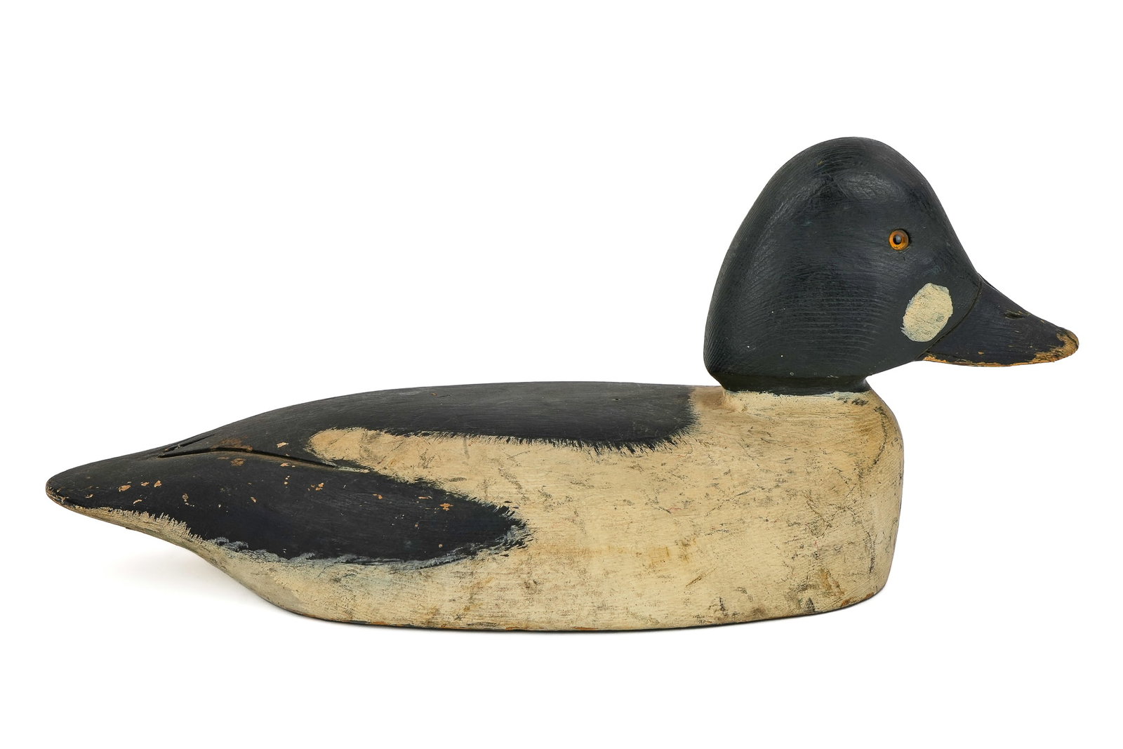 Unsigned Whistler Drake Duck Decoy: Unsigned Whistler drake duck decoy, possibly northern Lake Champlain, good condition, length 14 1/2"