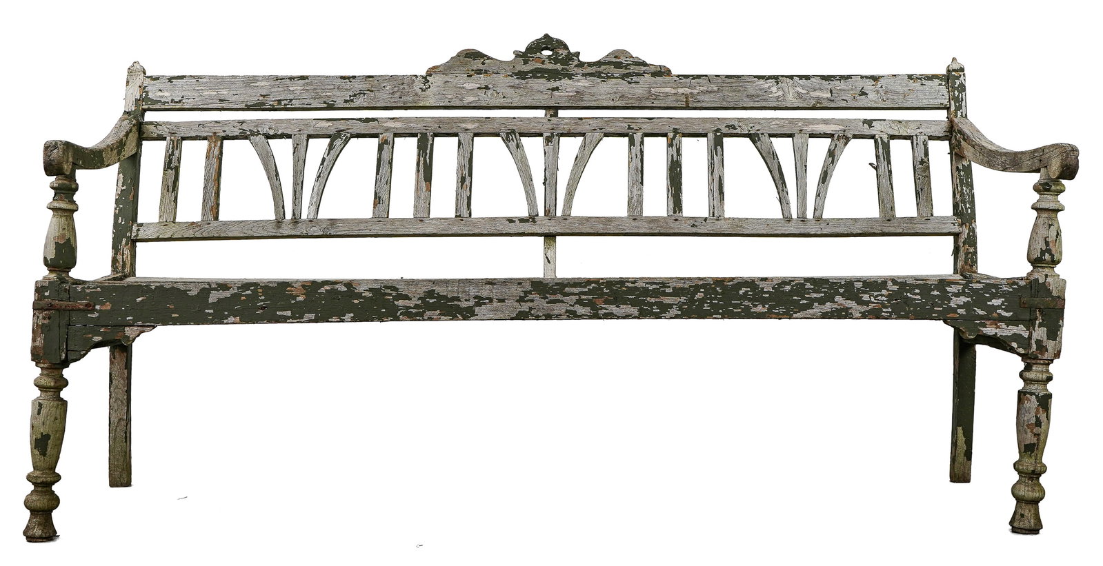 Garden or Deacon's Bench: Garden or Deacon's bench, distressed paint, slat seat, length 6' (72")