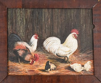 1990's Oil on Panel Hens & Chicks