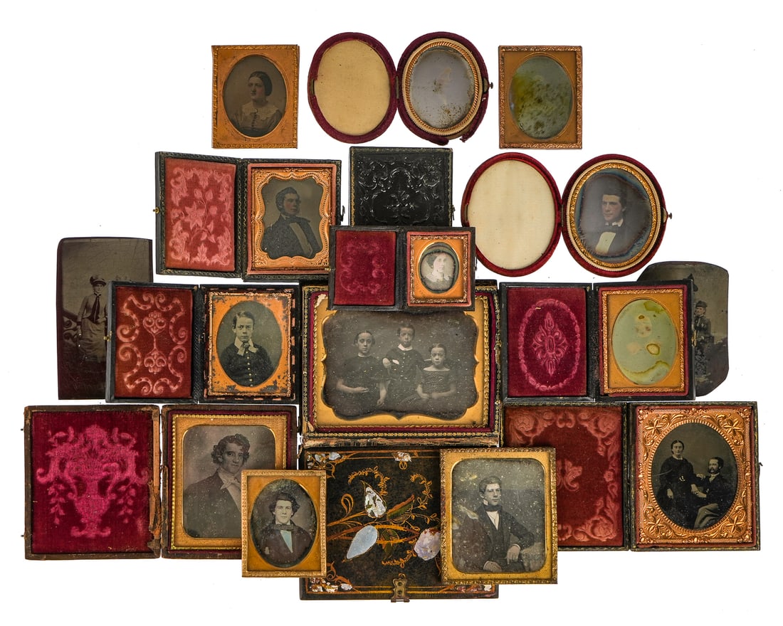 Knapp, Gray Tintypes, Ambrotypes: Tintypes, ambrotype, cabinet photos, likely Knapp family of Poultney, VT and Gray family of Middletown Springs (16 pcs), including quarter plate, sixth plate, and gem