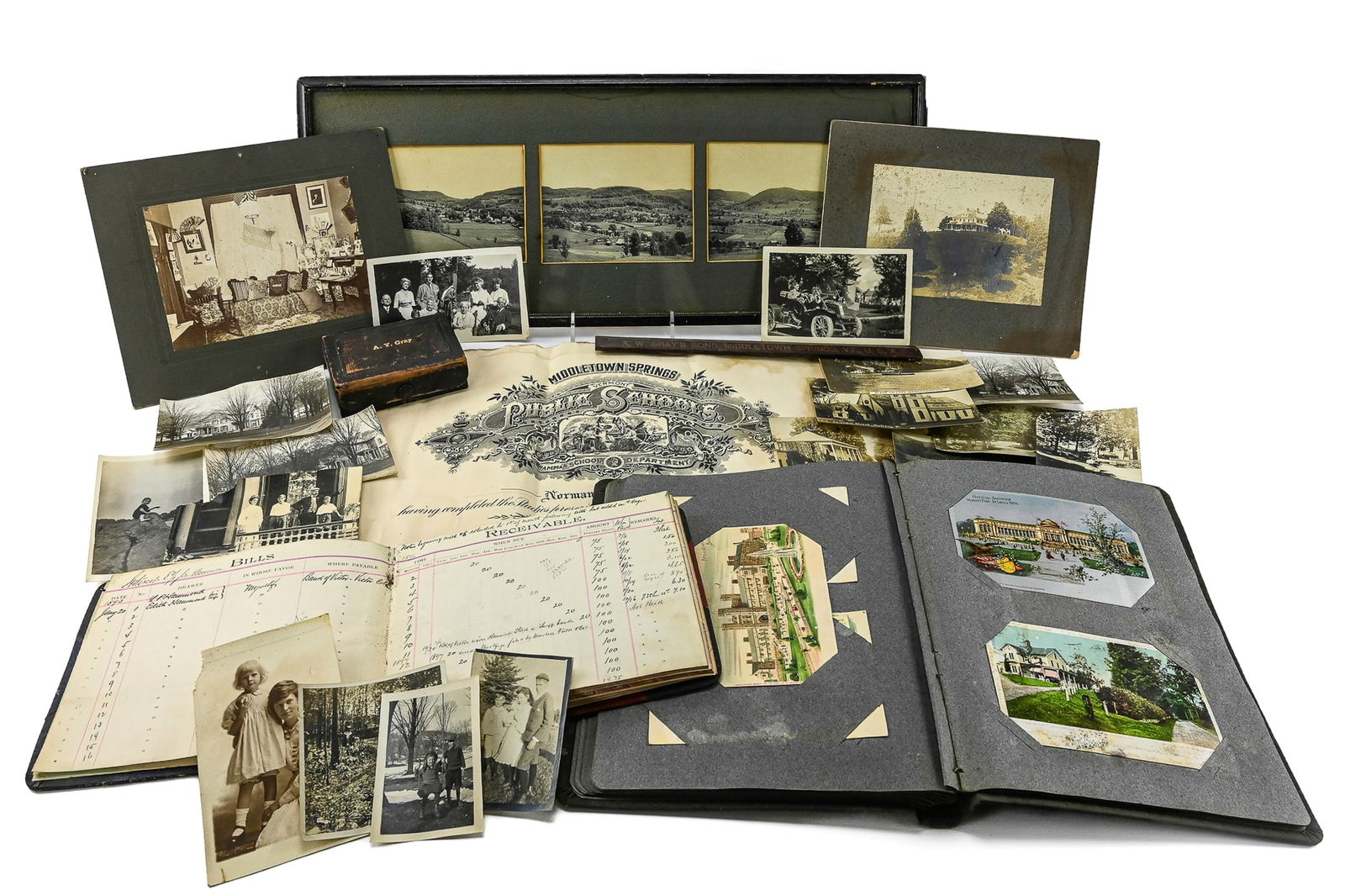 Cabinet Photos, Snapshots, Postcards: Cabinet photos, snapshots, postcards, receipt books, including Gray, Middletown Springs, VT