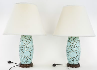 Chinese Cut Out Porcelain Table Lamps