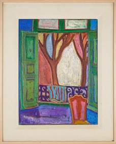 Luis Orozco (MX 20th c) Open Balcony Two Trees