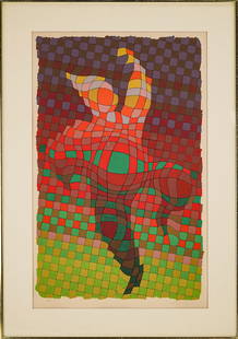 Victor Vasarely (HU 1906-1997) Arlequin: Victor Vasarely (Hungarian 1906-1997) Arlequin lithograph on paper signed lower margin editioned 9/125 published by Collector's Guild New York 1976 28 x 16" 33 x 23" as framed Vasarely was a Hungarian