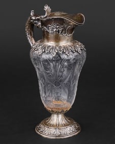 Durgin Sterling Mounted Cut Glass Syrup Pitcher