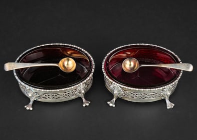 Spaulding Cranberry Lined Sterling Master Salts