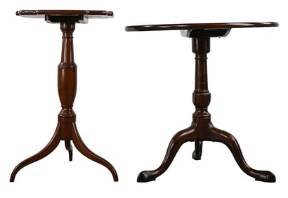 19th c Mahogany Tea Table and Snake foot candle stand