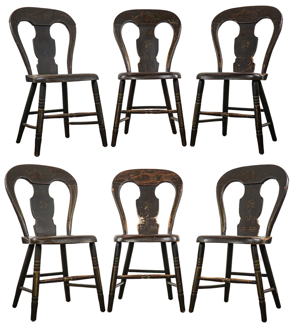 Six Pennsylvania Paint Decorated Balloon Back Side Chairs (1 of 6)