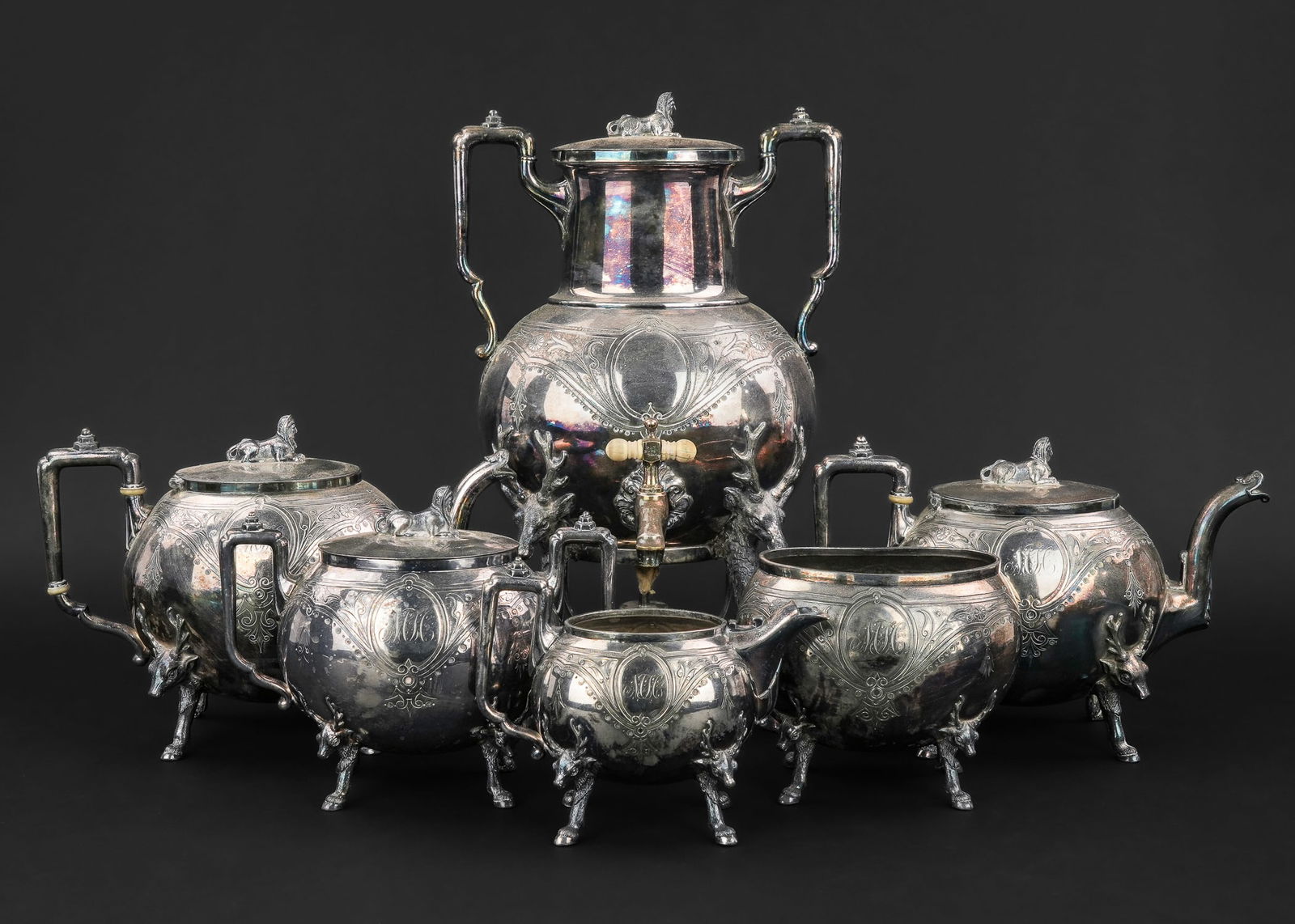 Egyptian Revival Plated Tea Set With Sphinxes (1 of 7)