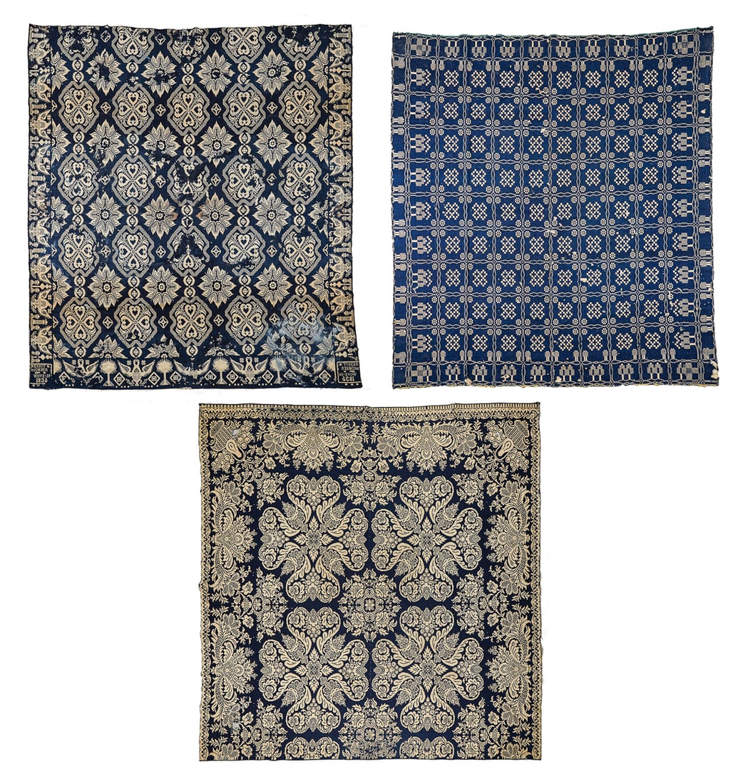 Three 19th c Blue & White Homespun Coverlets (1 of 15)