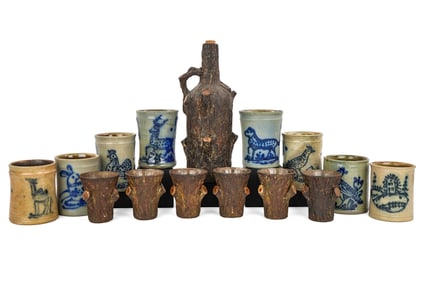 Faux Bois Decanter Set and Diebboll Stoneware Mugs