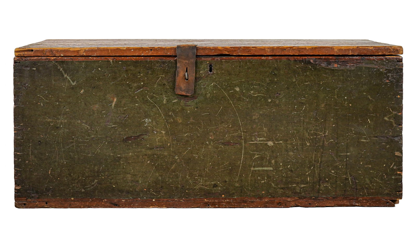 19th c Pine Blanket Chest in old green finish (1 of 5)