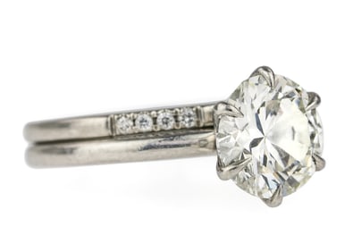 2 CT Diamond & Platinum Von Bargen's Engagement Ring & Wedding Band