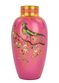 Moser Bird and Floral Enameled Mantel Vase