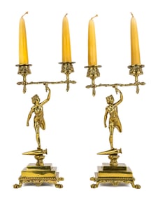 19th c French Gilt Bronze Candleholders