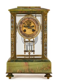 French Marti Champleve & Onyx Clock