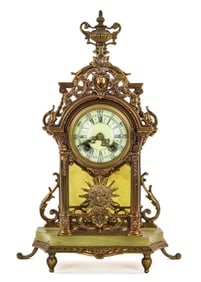German Gustav Becker Brass & Onyx Clock