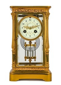 19th c French Gilt Brass Crystal Regulator