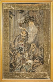 Large 19th c Japanese Meiji Embroidered Tapestry