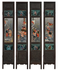 Chinese Four Section Screen with Glass Panels
