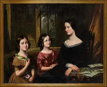 Circa 1850 Fine Portrait of Mother & Two Daugters