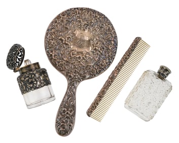 4 Edwardian Era Silver Dresser Items