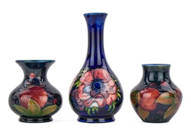 3 small Moorcroft Art Pottery Bud Vases