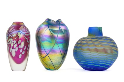 3 Contemporary Studio Art Glass Vases