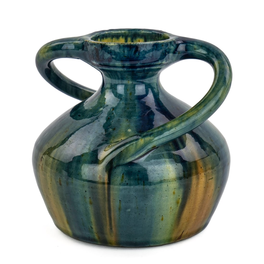 Belgian Drip Glaze Art Pottery Twist Handle Vase (1 of 6)