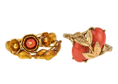 Victorian Yellow Gold Rings & Coral