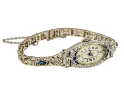 18k Bulova, Diamond, & Sapphire Wrist Watch