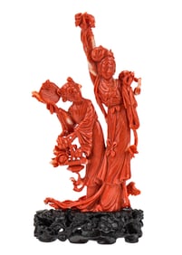 20th c Chinese Red Coral Carving