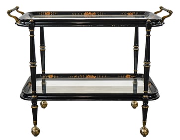 20th c Lacquered Decorated Tea Cart