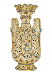 Zsolnay Type Reticulated Pottery Mantel Vase