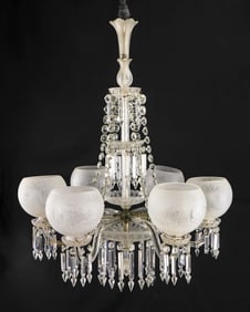 19th c. Crystal Chandelier With Frosted Shades