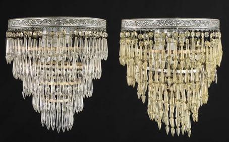 Pair of Crystal Domed Pendant Light Fixtures