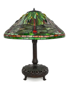 Contemporary Dragonfly Leaded Glass Lamp