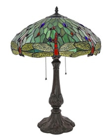 Contemporary Dragonfly Leaded Glass Lamp