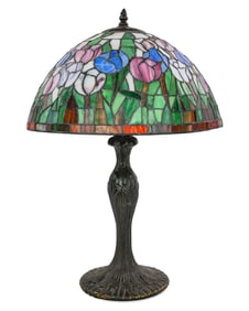 Contemporary Floral Leaded Glass Lamp
