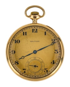 14k Waltham Open Face 19 Jewel Pocket Watch