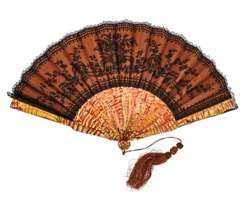 Ca 1900 Lace Fan in Fitted MOP Inlaid Case