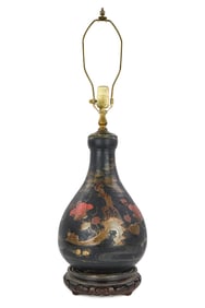 Early 20th c Japanese lacquer over Porcelain Vase/ lamp