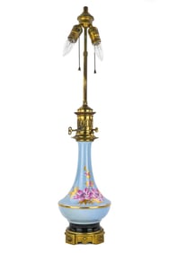 19th c French Gilt Brass & Porcelain Table Lamp