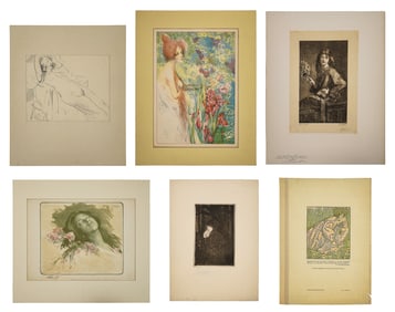 19th C Prints and a Drawing of young beauties