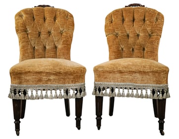 Pair of Victorian Tufted Parlor chairs