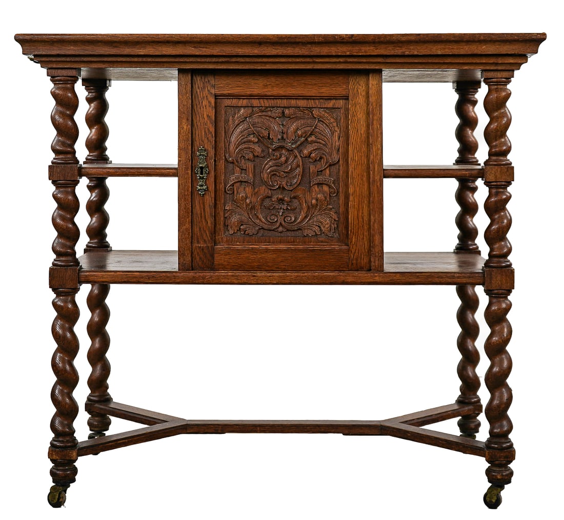 19th c Oak Renaissance Revival Bar cart or mixing stand (1 of 7)