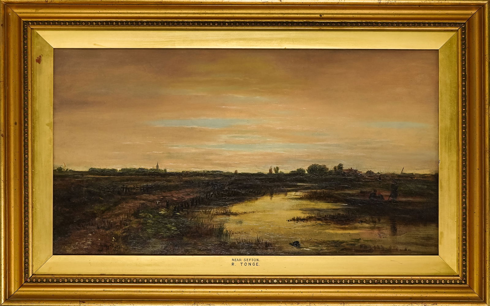Robert Tonge (EN 1823-1856) Near Sefton: Robert Tonge (English 1823-1856) Near Sefton oil on canvas Signed lower left dated 1851, Identified on frame 12 x 22" 16 x 26" as framed. Tongue was an important landscape artist of the Liverpool Scho